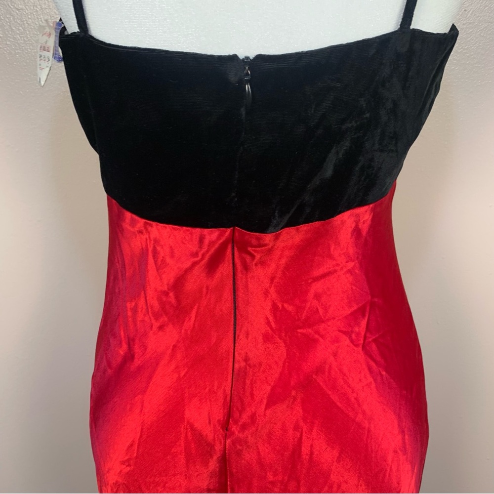 Vintage 90s Hampton Nites Satin Velvet Full Length Slip Dress - Picture 5 of 10